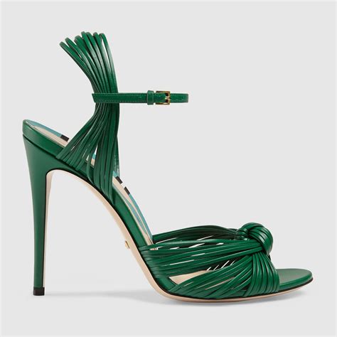 gucci green leather knot sandal|Gucci crystal embellished sandals.